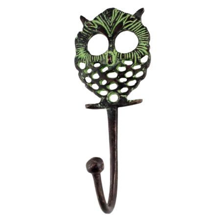 Antique Green Owl Wall Brass Decorative Hook